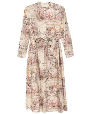 Momoní Vestido Midi Lorina Con Animal Print - Blanco