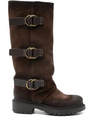 METISSE Buckle Strap Boots - Brown