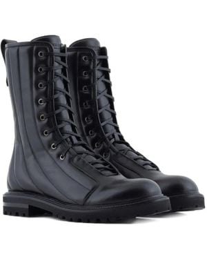 Giorgio Armani Lace-Up Combat Boots - Black