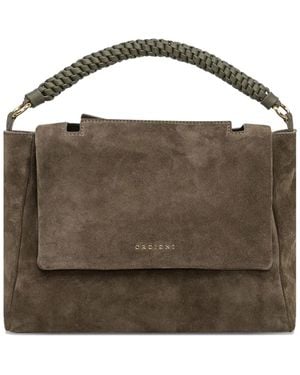 Orciani Medium Sveva Peach Braided-Handle Suede Tote Bag - Metallic