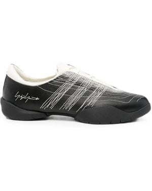 Y-3 X Adidas Regu Embroidered-Logo Leather Sneakers - Grey