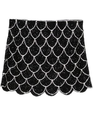 Alice + Olivia Beaded Scalloped Mini Skirt - Black