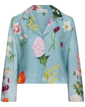 Oscar de la Renta Botanical-Print Silk Blouse - Blue