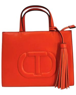 Twinset Logo-Embossed Tassel-Detail Tote Bag - Red