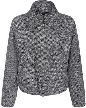 Emporio Armani Herringbone Wool Blend Jacket With A Front Zipper Closure - Grey