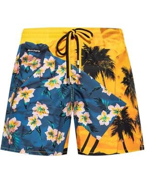 Palm Angels Palm-Tree Print Swim Shorts - Yellow