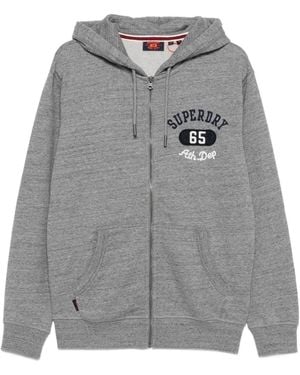 Superdry Logo-Embroidered Zip-Up Hoodie - Gray