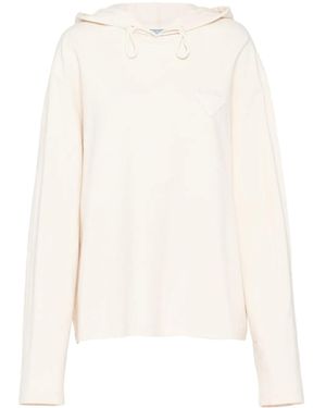 Prada Logo-Plaque Hooded T-Shirt - White