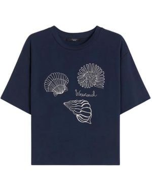 Weekend by Maxmara Shell-Print Cotton T-Shirt - Blue