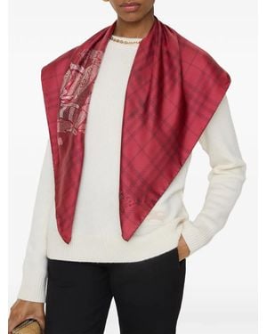 Burberry チェック シルクスカーフ - レッド