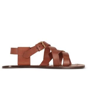 Saint Laurent Cheever Buckle-Fastening Flat Sandals - Brown