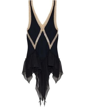 The Attico Embellished Ruffled Mini Dress - Black