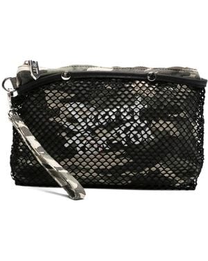 Secret Pon-pon City Camouflage-Print Mesh-Overlay Clutch Bag - Black