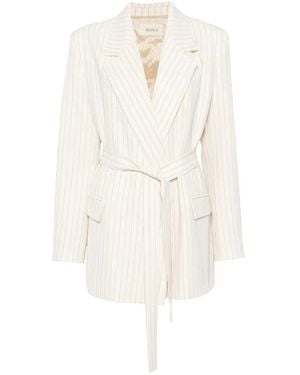 ViCOLO Pinstripe-Pattern Belted Blazer - White