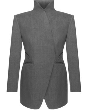 Situationist Asymmetric High-Neck Blazer - Grey