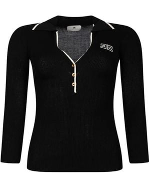 Elisabetta Franchi Ribbed-Knit Logo-Embroidered Sweater - Black