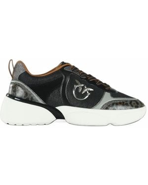 Pinko Leopard-Print Lace-Up Sneakers - Black