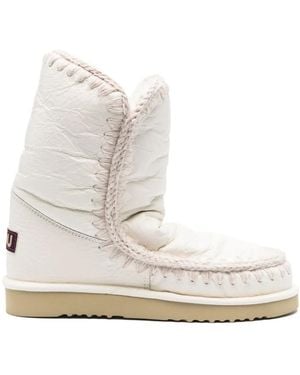 Mou 18 Crochet-Trim Metallic-Leather Boots - White