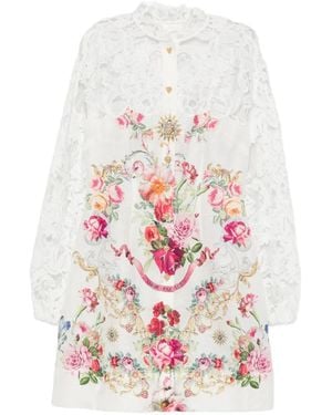 CAMILLA Lace-Panelled Floral-Print Mini Dress - White