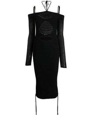 ANDREADAMO Cold-Shoulder Knitted Midi Dress - Black