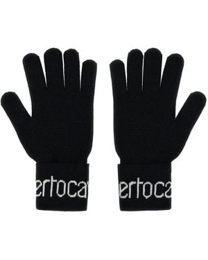 Roberto Cavalli Logo-Intarsia Wool-Blend Gloves - Black