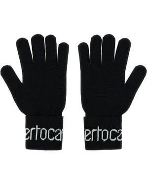 Roberto Cavalli Logo-Intarsia Wool-Blend Gloves - Black