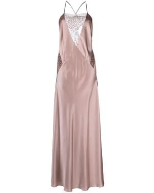 Michelle Mason Lace-Inset Gown Long Sleeveless Dress - Purple