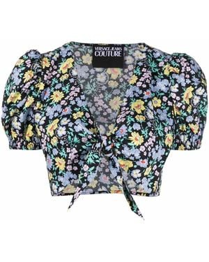 Versace Jeans Couture Floral-Print Crop Top - Black