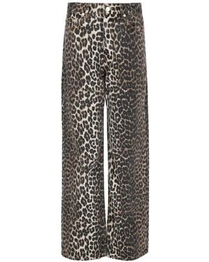 Ganni Leopard-Print Wide-Leg Jeans - White