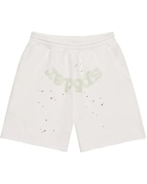 Sp5der Logo-Print Star-Motif Shorts - White