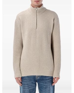 COLORFUL STANDARD Half-Zip Ribbed Jumper - Natural
