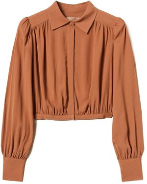 Twinset Gathered-Cuffs Cropped Shirt - Brown