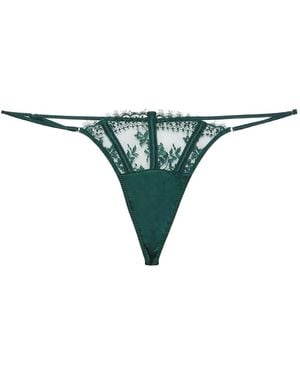 Fleur du Mal Lace Satin-Panel Thong - Green