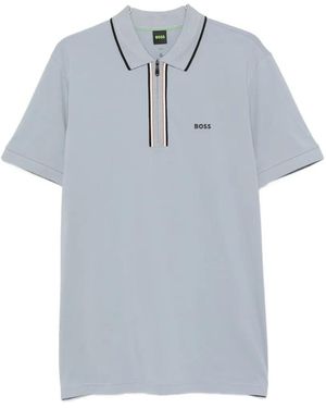 BOSS Logo-Print Short-Sleeve Polo Shirt - Grey