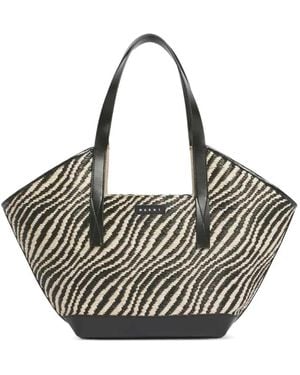 Marni Small Raffia-Effect Two-Tone Tote Bag - Black