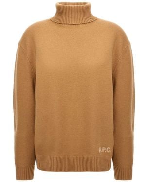A.P.C. Turtleneck Logo-Detail Jumper - Brown