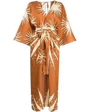 Cala De La Cruz Graphic-Print Linen Dress - Orange