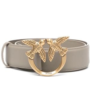 Pinko Love Birds-Buckle Leather Belt - Natural