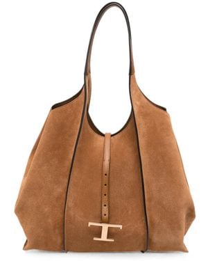 Tod's Medium T Timeless Suede Tote Bag - Brown