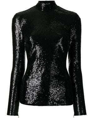 Ralph Lauren Sequin-Embellished Long-Sleeve Top - Black