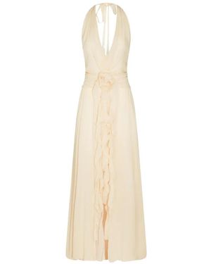 Blumarine Vestido Largo Con Apliques Florales - Blanco
