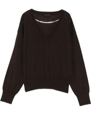 Liu Jo Crystal-Embellished V-Neck Sweater - Black