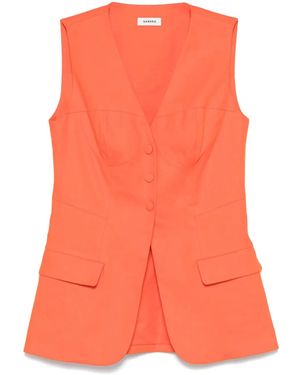 Sandro Corset-Style Sleeveless Linen-Blend Jacket - Orange