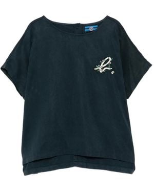 SPORT b. by agnès b. Logo Embroidered Short-Sleeve Blouse - Blue