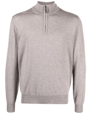 Canali Zip-Detail Merino Jumper - Grey