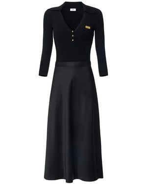 Elisabetta Franchi Satin-Skirt Midi Dress - Black