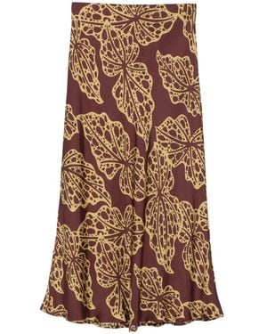 Ottod'Ame Leaf-Print Midi Skirt - Brown