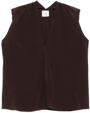 Alysi V-Neck Silk Top - Brown