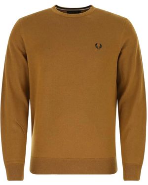 Fred Perry Wool-Cotton Blend Crew-Neck Jumper - Brown
