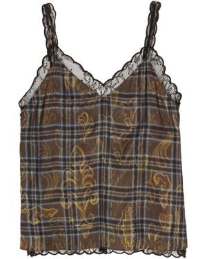 Bimba Y Lola Lace Trim Plaid Top - Brown